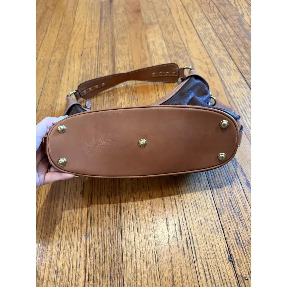 Ghurka Shoulder Bag Womens Brown Leather Pebbled Purse Brass Hardware Handbag